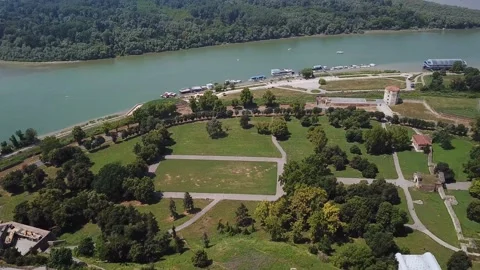 View from the height on the park and river Stock Footage 237797997