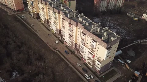 A view from a height from a quadrocopter drone to the new buildings of a new Stock Footage 229324538