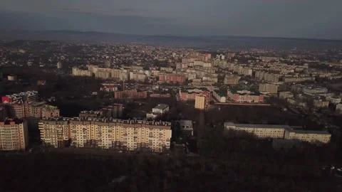 A view from a height from a quadrocopter drone to the new buildings of a new Stock Footage 229325133