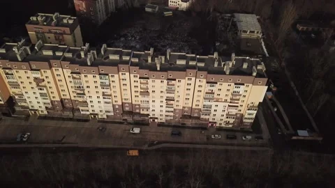 A view from a height from a quadrocopter drone to the new buildings of a new Stock Footage 229325368