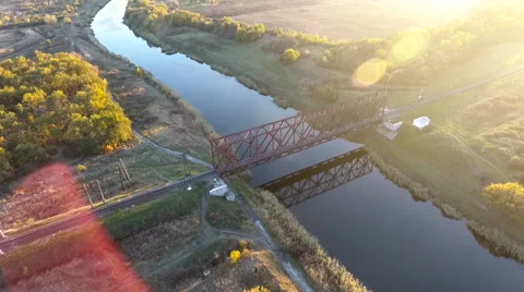 The view from the height on the railroad bridge and the river, the railway 스톡 동영상 68775787