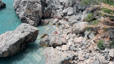 The view from the height of the rocks in the azure sea Stock Footage 111786673