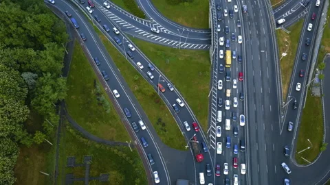 View from a height of a traffic jam car on an overpass, in the evening rush hour Stock Footage 154354391