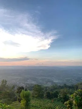 View from a height with a wide valley below Stock Photos