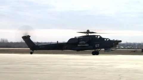 View of helicopter with 07 aboard landed on runway Stock-Footage 47199479