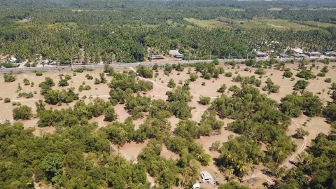 View from a helicopter cabin flying over land. Stock Footage 111171429