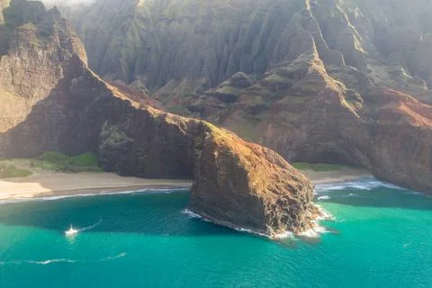 View from helicopter of coastline Stock Photos