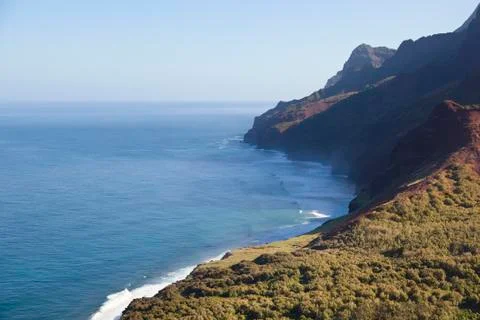 View from helicopter down to the Na Pali Coast in Kauai, Hawaii. Stock Photos