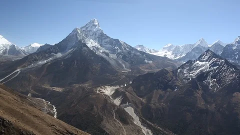 View from helicopter flying through Himalaya Mountains Stock-Footage 101444341