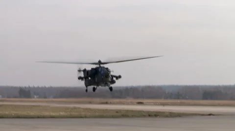 View of helicopter lands on ground Stock Footage 46662258