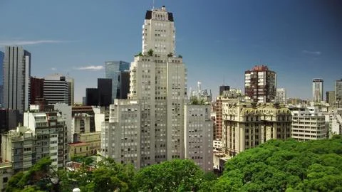 View from high above -like skyline of Buenos Aires, Plaza de Mayo. Aerial p.. Stock Photos