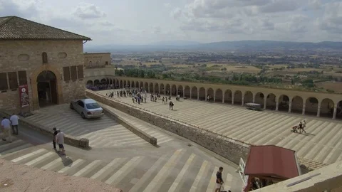 View from high basilica with pilgrims, assisi Stock Footage 82158716