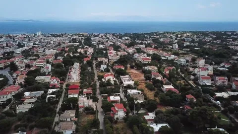 View from the High to City on the background of the Sea Stock Footage 238643205