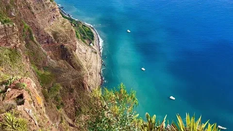 View from a high cliff on the Atlantic Ocean coast. Stock Footage 306121057