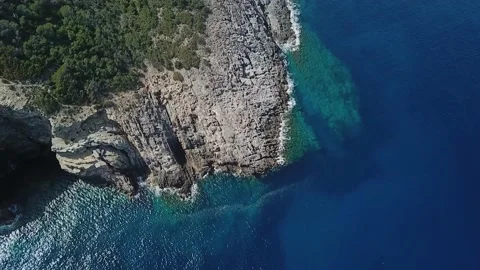 View from high on cliff coast with trees Stock Footage 237052919