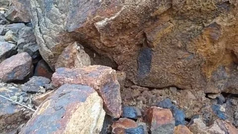 View of high cliff rocks with green trees. Video stock 326866847