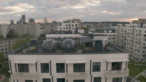 View From a High-End Rooftop Restaurant In Vilnius, Lithuania - aerial Stock Footage 155482579