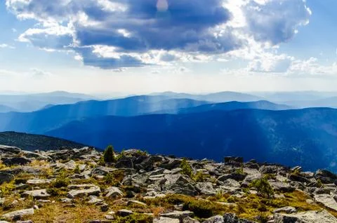 View from high mountain. clouds in the sky Foto stock