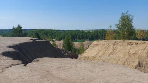 View from a high point of a large sandy quarry Foto stock