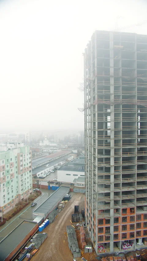 View of High Rise Construction from Open Window Stock Footage 301530364