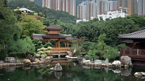 View of high rises from Hong Kong Park in Hong Kong, China Stock Footage 67628983
