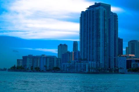 View of high rises next to the Miami South Channel in Brickell Miami Stock Photos