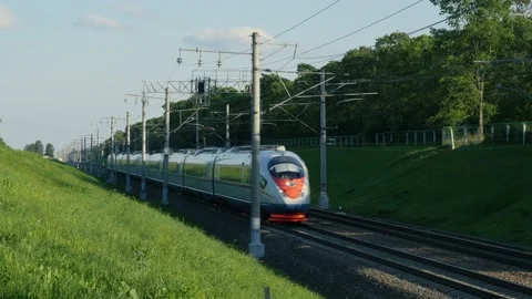View of high speed electric express train Sapsan 스톡 동영상 220007649
