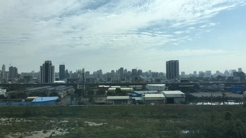 View from High Speed Train, Taichung City, Taiwan Stock Footage 86343119