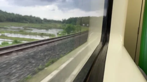 View from high speed train window in motion Stock Footage 236810108