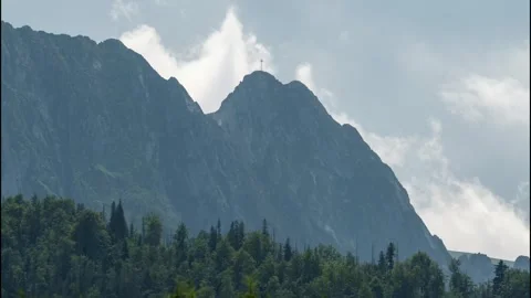 View of the High Tatras from the Polish side, peak Giewont peak Stock Footage 253664693