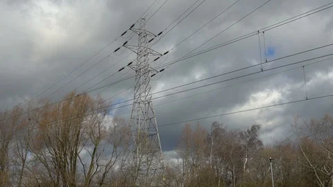 View of high voltage electric power lines Stock Footage 104442166