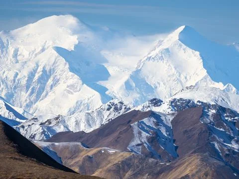 A view of the highest mountain in North America, snow covered Denali, Denali Stock Photos