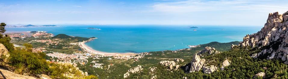 View from the highest platform in Yangkou trail, Laoshan mountain, Qingdao. Stock Photos