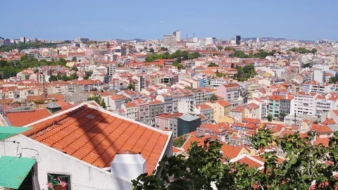 View from the highest  point Miradouro da Senhora do Monte, Lisbon Stock Footage 79407506