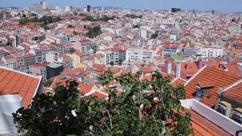 View from the highest  point Miradouro da Senhora do Monte, Lisbon Stock Footage 79407507