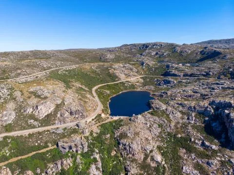 A view from the highest point of Serra da Estrela, Portugal. Stock Photos