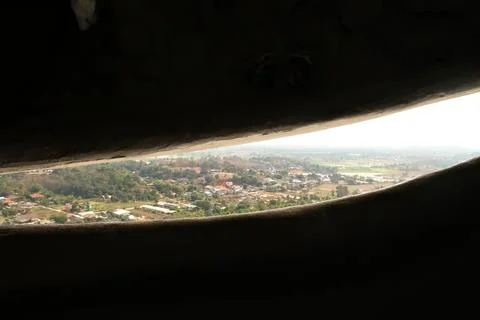 View from the highest, top floor inside the head of the Guan Yin statue, th.. Stock Photos