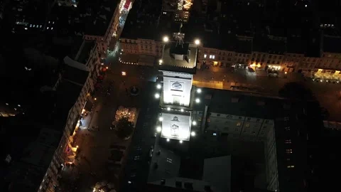 View of highlighted clock tower in the middle of the city Video stock 141842224