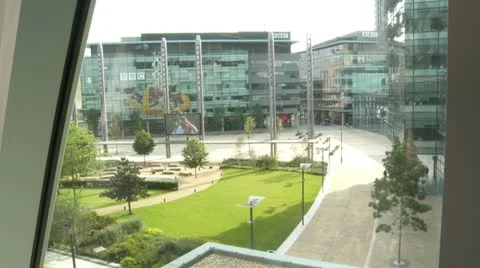 View from highrise window of plaza Stock Footage 12459445