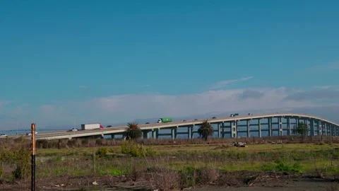 A view of the Highway 37 bridge, a major connector in the North Bay region Stock Footage 322837366