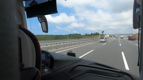 View of the highway from the bus Stock Footage 138040146