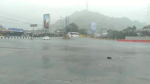 View of the highway in rainy and windy weather Stock Footage 238010304