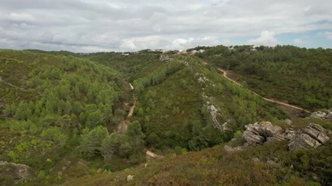 View of hiking trails at Ribeira das Vinhas in Cascais, Portugal on a cloudy day Stock Footage 210238458