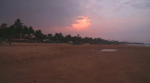 View of Hikkaduwa beach at sunset Stock Footage 39884496