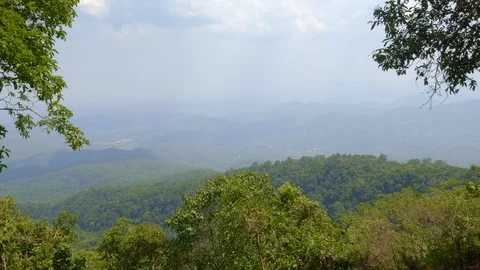 View from hill to mountains covered with rainforest Stock Footage 115073001
