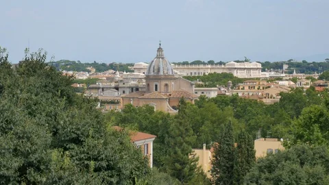 View from the hill on the old cathedrals in Rome Stock Footage 123579801