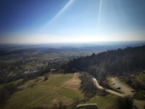 View from the Hill Over Distant Landscape Stock-Fotos