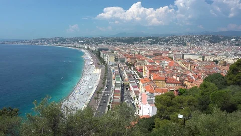 View from the hill on Promenade in Nice - Pan Stock Footage 112211400