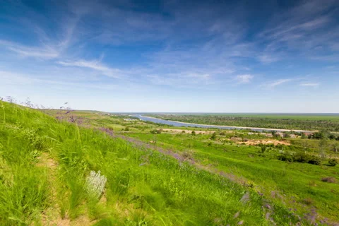 View from the hill to the river. Stock Footage 50683540