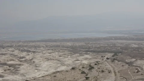 View from the hill to the road in desert. Highways in the desert. Infrastructure Видео 96463787